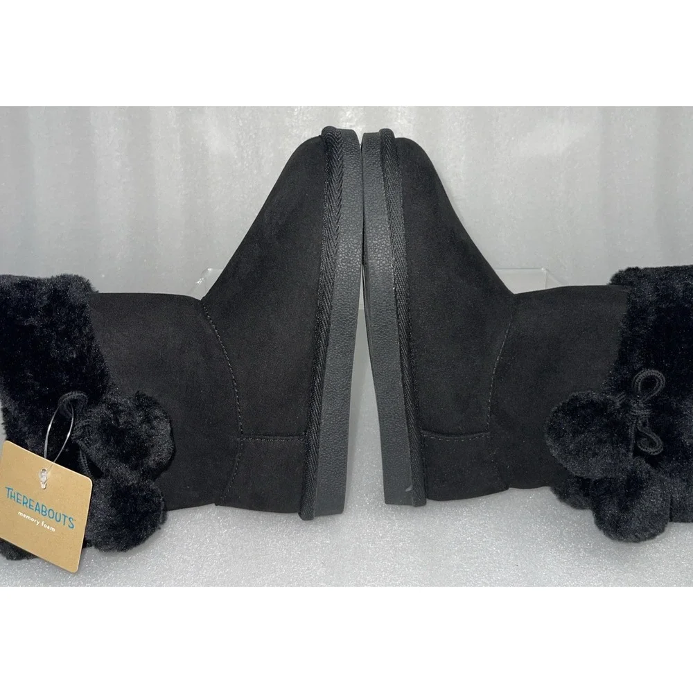 Thereabouts Willa Flat Heel Black‎ Winter Boots Faux Fur Girls Size 12 NEW